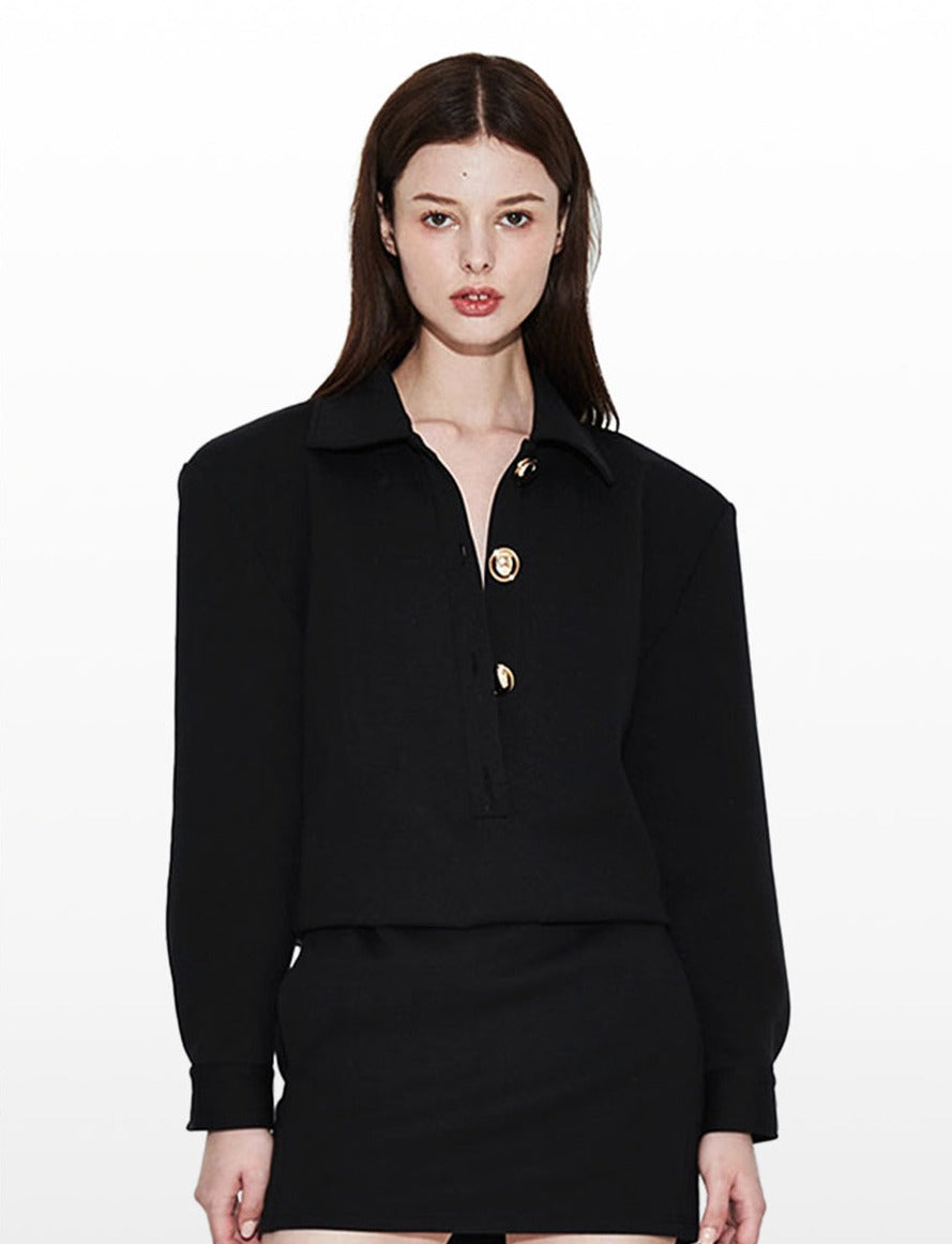 Button-embellished Polo Collar Straight-Leg Mini Dress