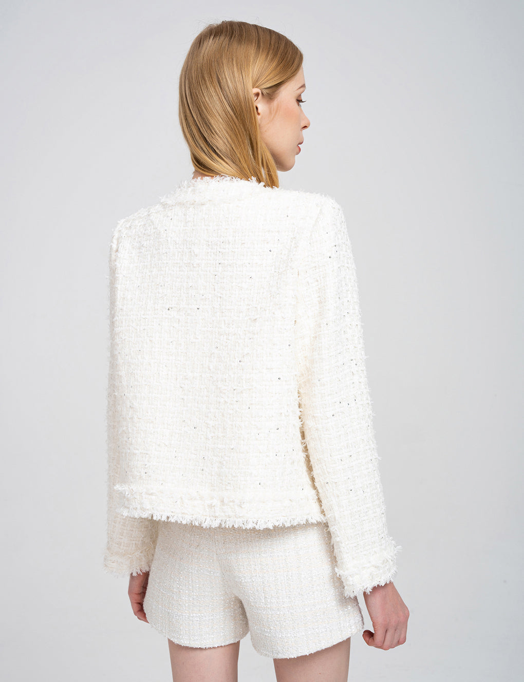 Botton-embellished Braided-trim Tweed Jacket