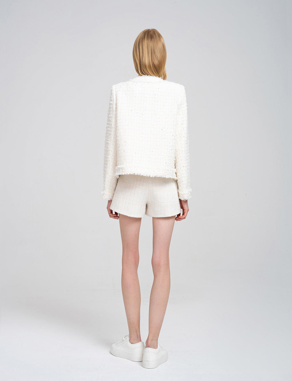 Botton-embellished Braided-trim Tweed Jacket