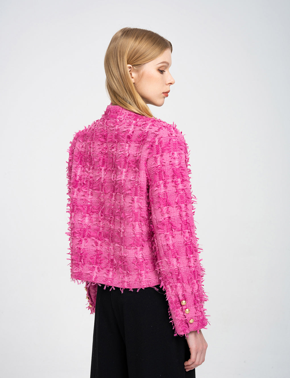 Double-breasted V-neck Braided-tweed Jacket