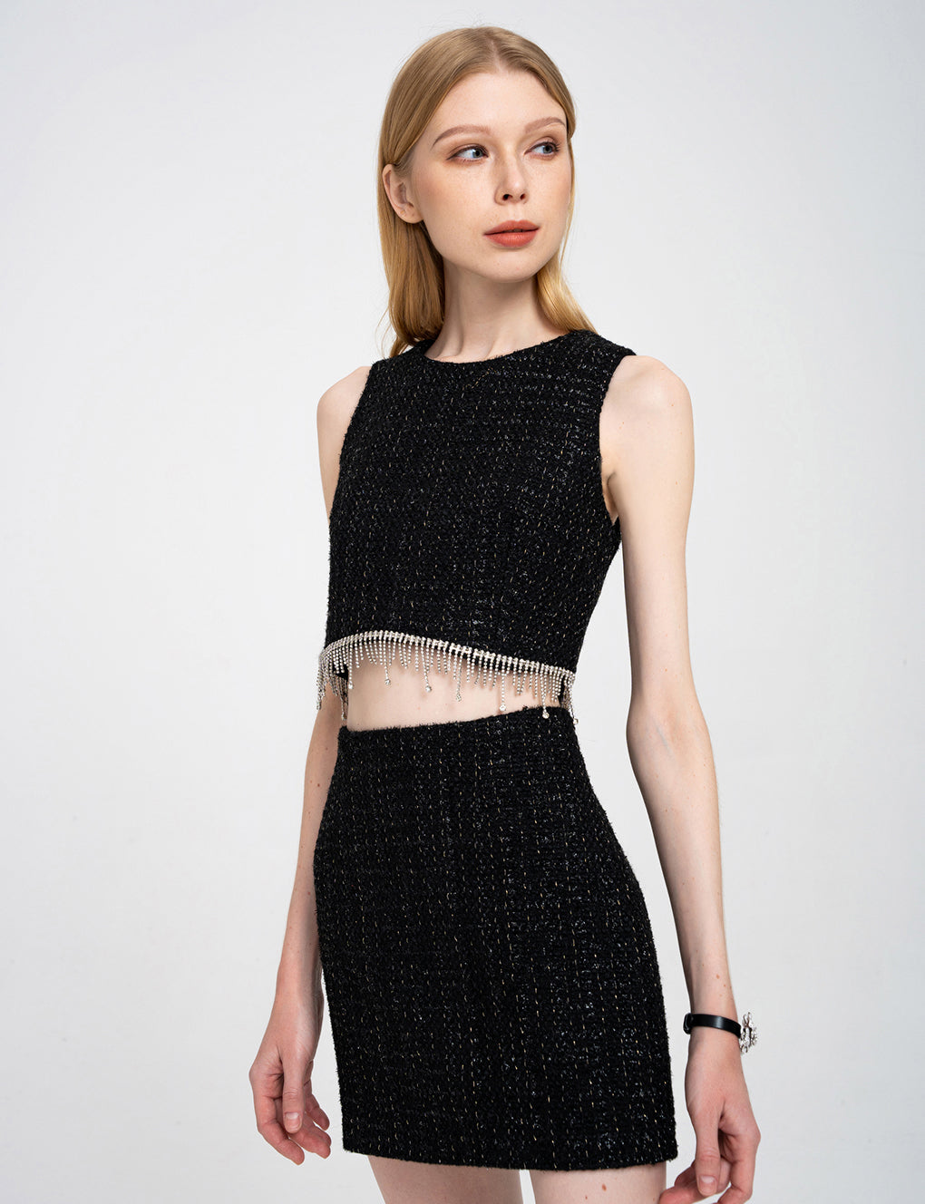 Metallic-thread Cotton-blend Tweed Mini Skirt