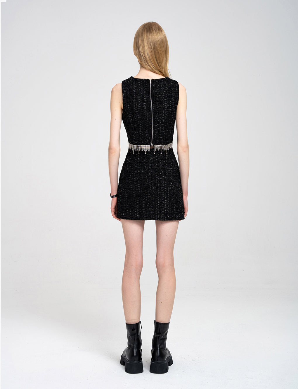 Metallic-thread Cotton-blend Tweed Mini Skirt