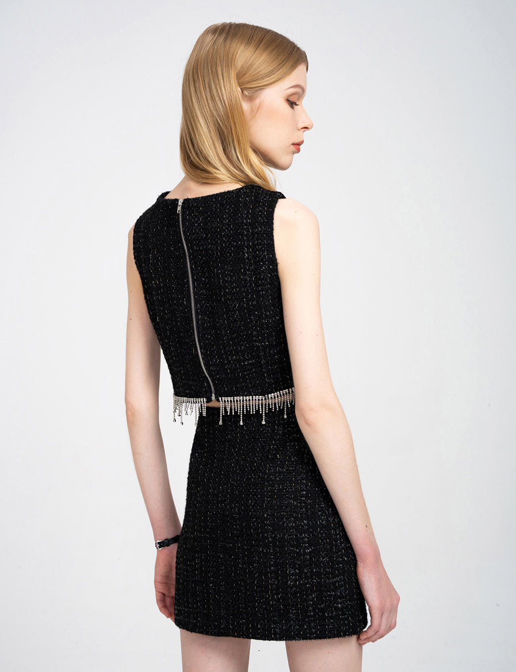 Metallic-thread Cotton-blend Tweed Mini Skirt