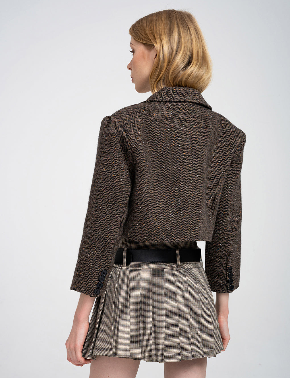 Notched Lapel Cropped Stippled Chevron Jacket