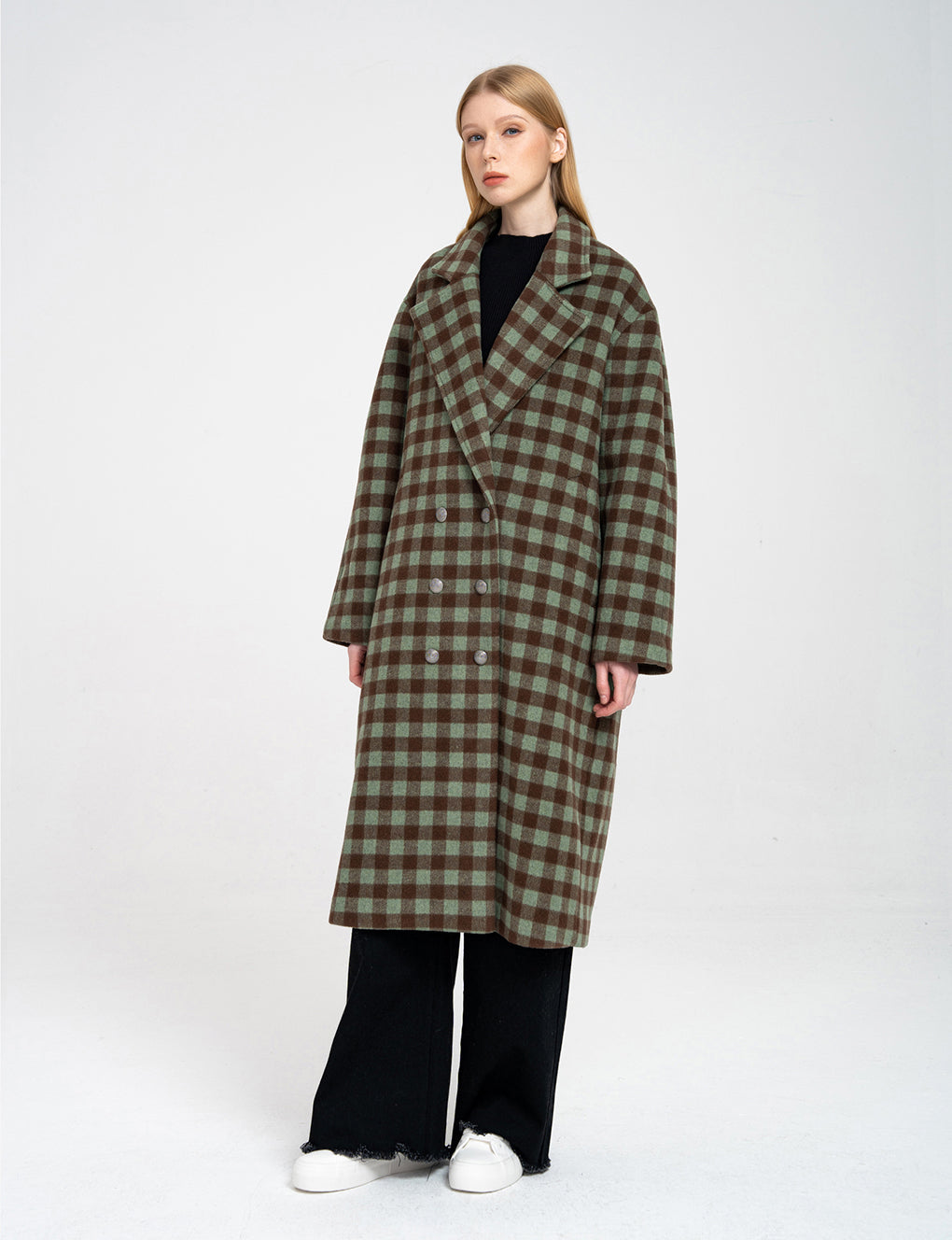 Leisure Plaid Pattern Double-breasted Wool-blend Overcoat