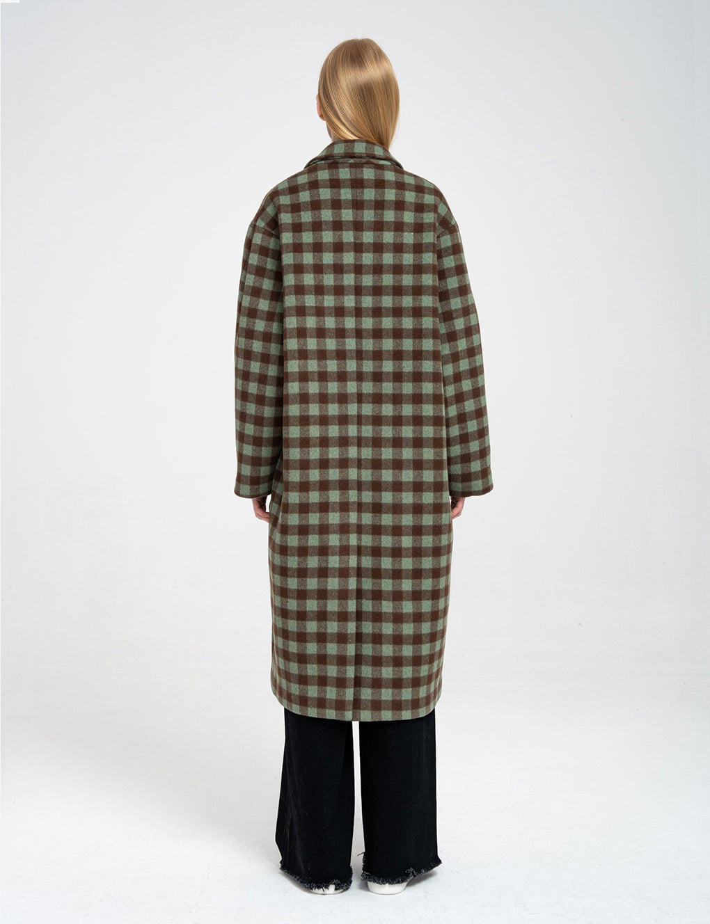 Leisure Plaid Pattern Double-breasted Wool-blend Overcoat
