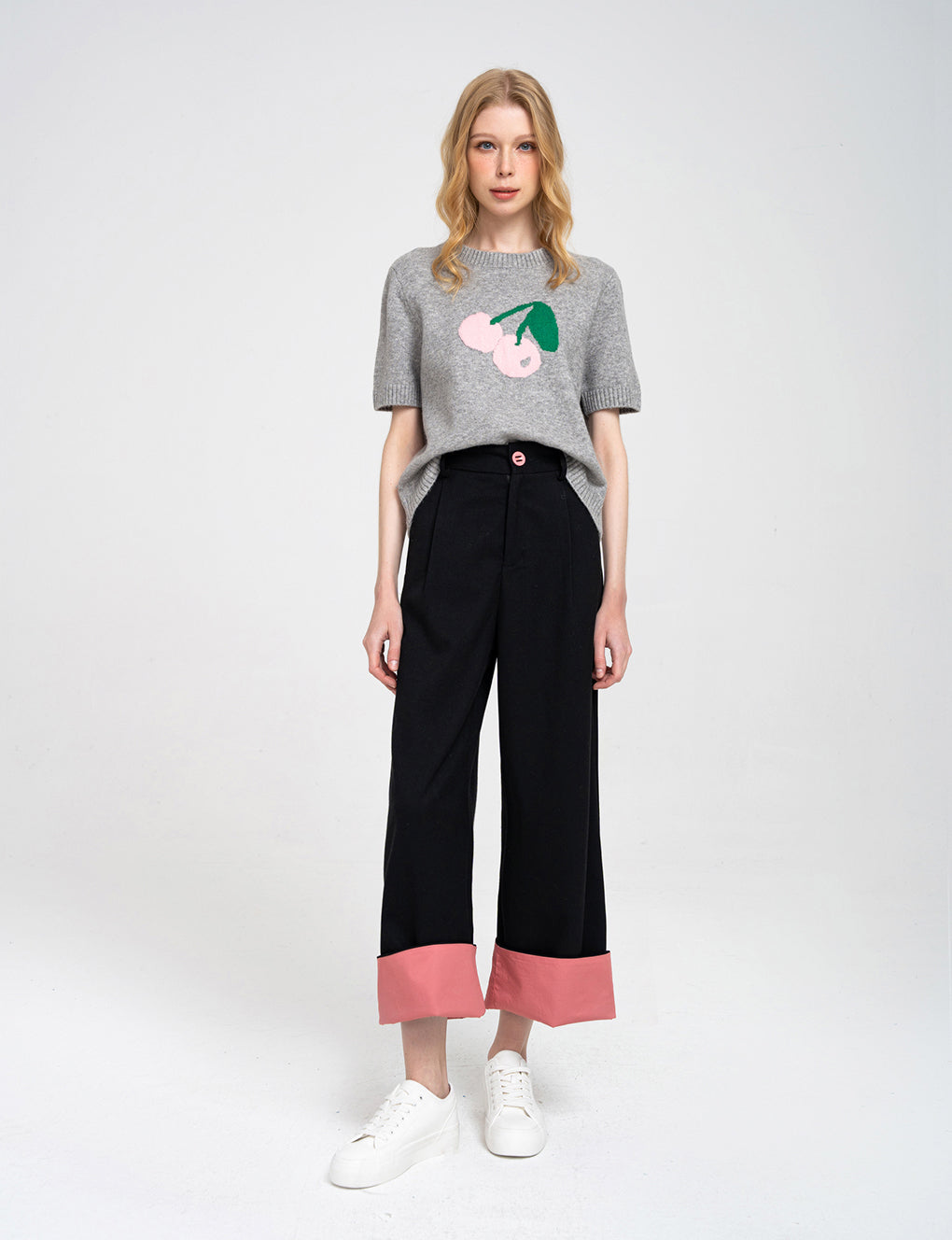 Turn-up Wide-leg High-rise Suit Trousers