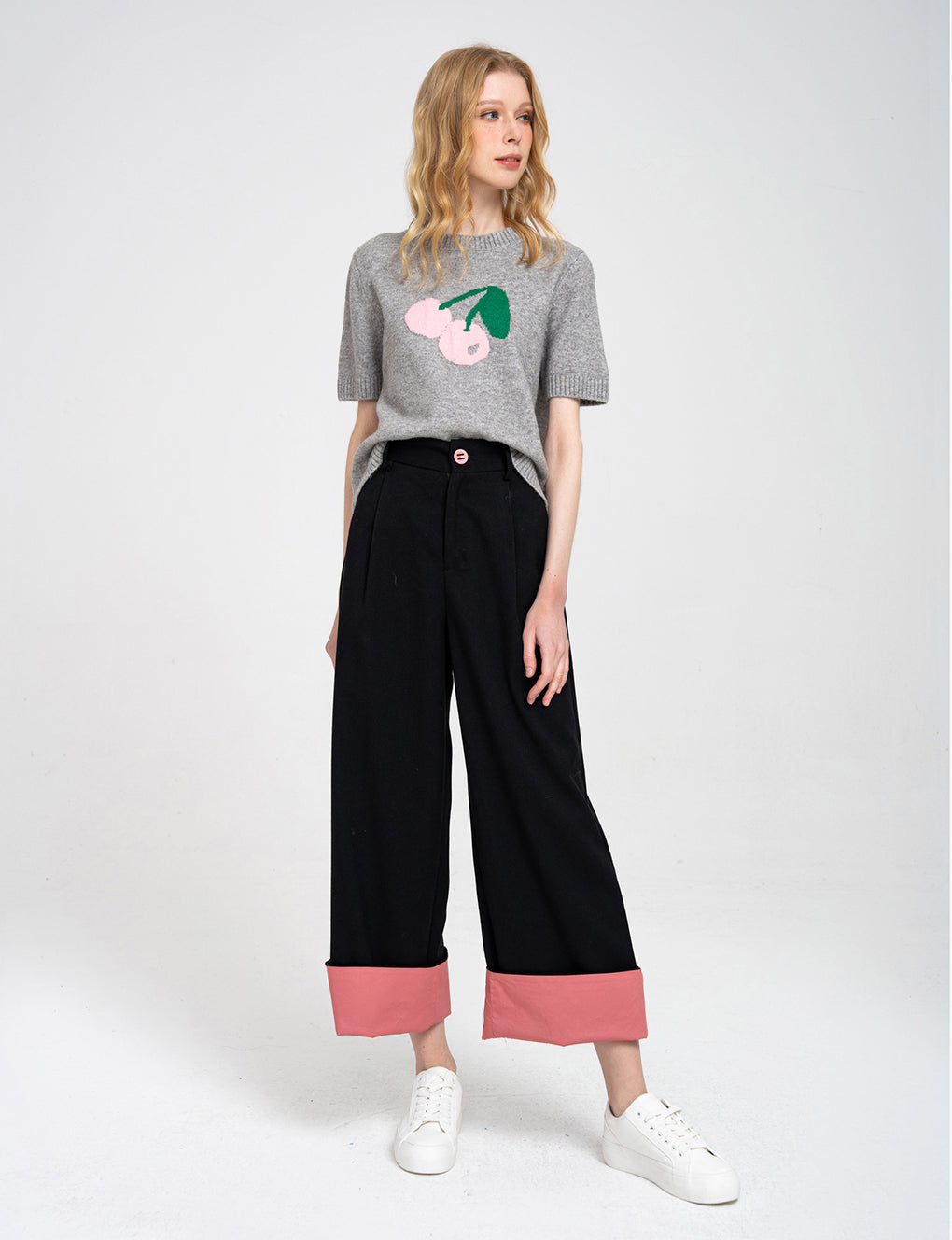 Turn-up Wide-leg High-rise Suit Trousers