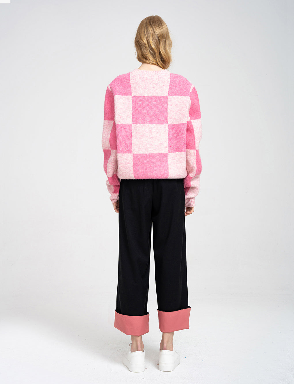 Two-color Block Stretch Knit Wool-blend Pullover Jumper