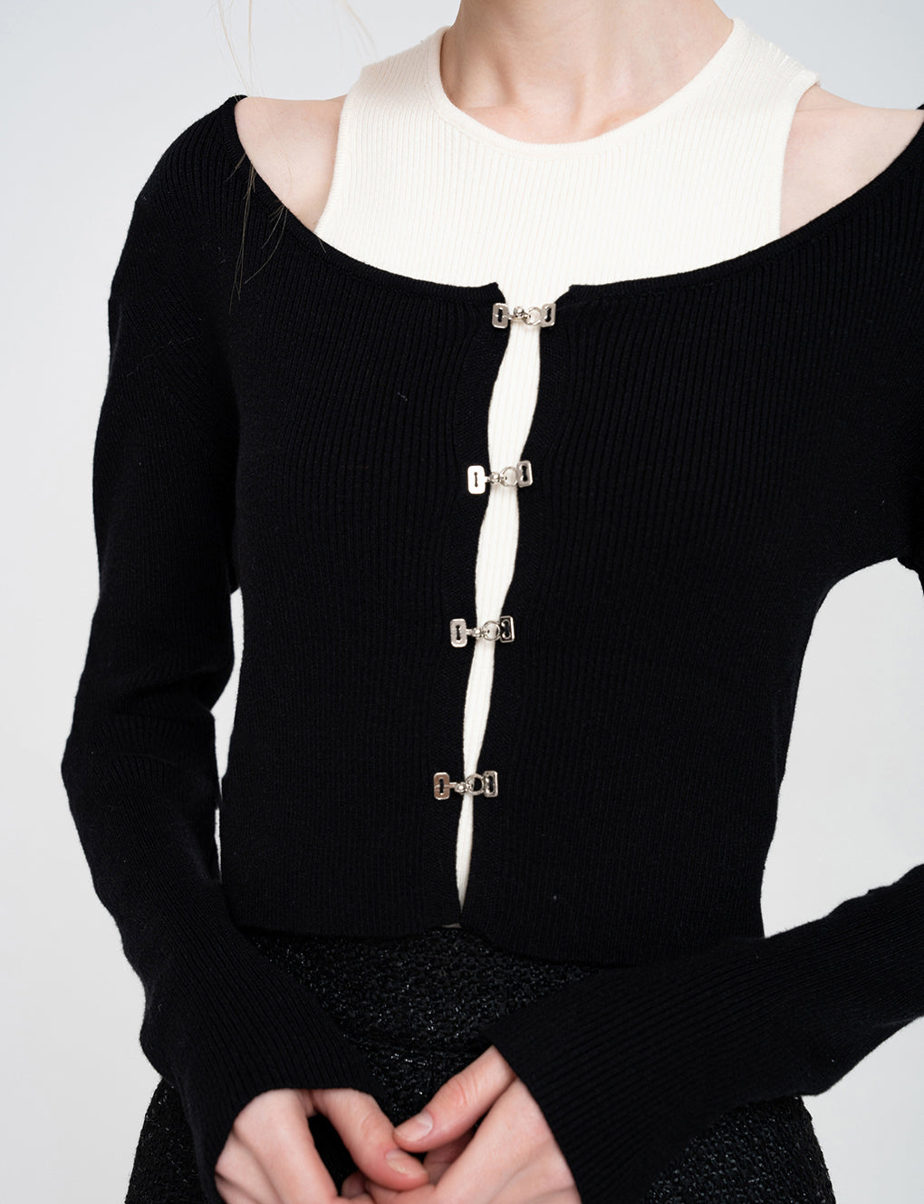 Ribbed Stretch Knit Cardigan and Top Set