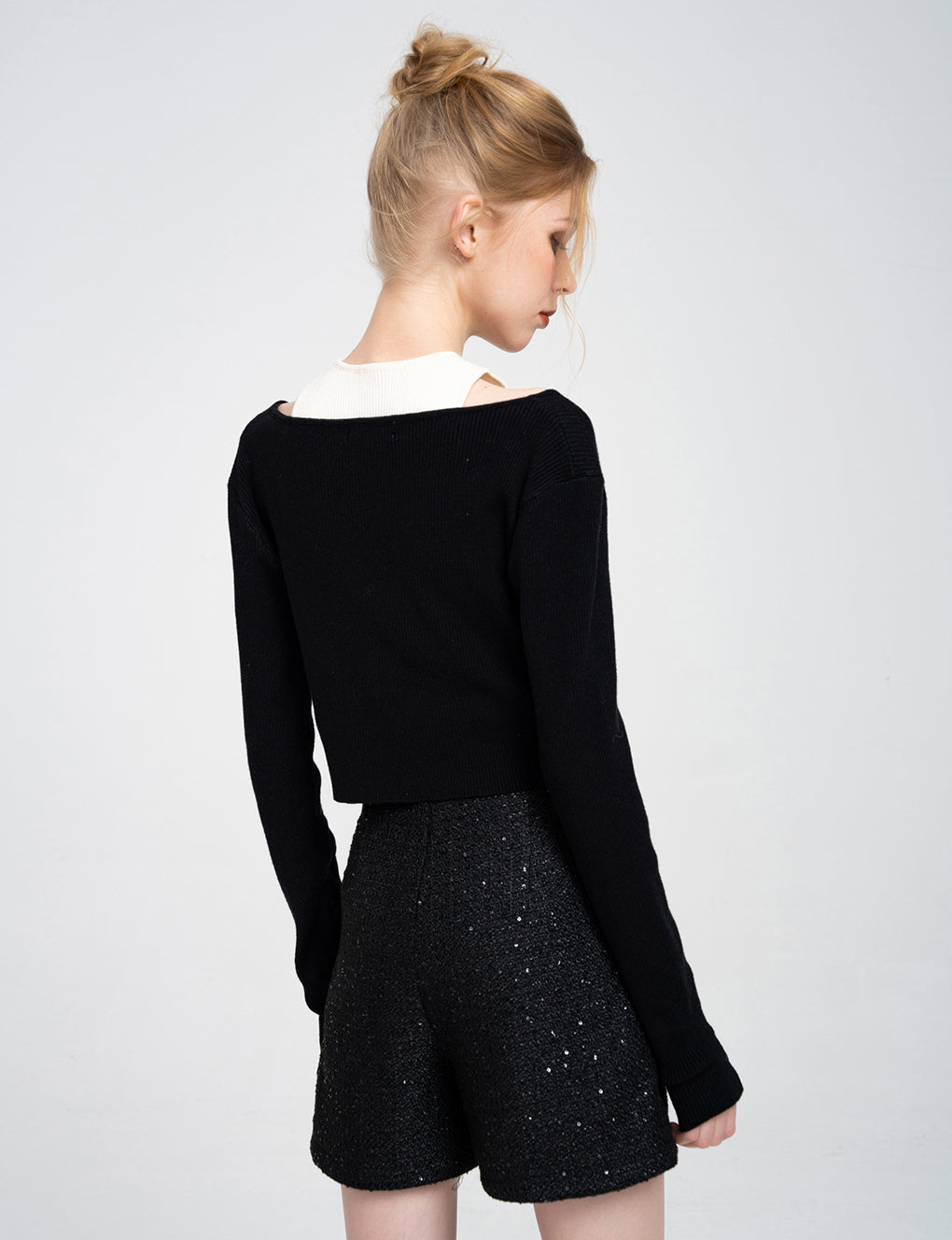 Ribbed Stretch Knit Cardigan and Top Set