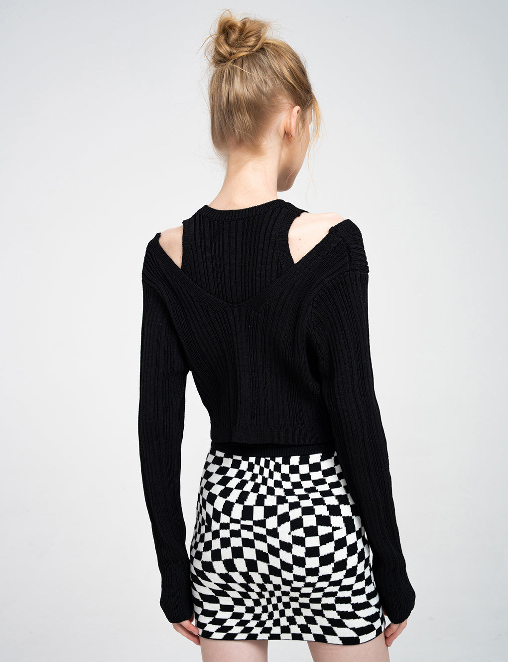 Cold Shoulder Ribbed Stretch knitted Cardigan and Top Set