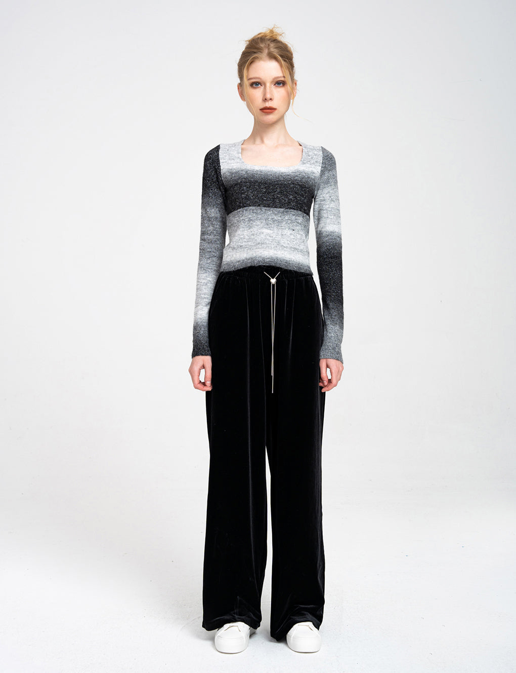Gradient Pattern Square Neck Knit Wool-blend Sweater