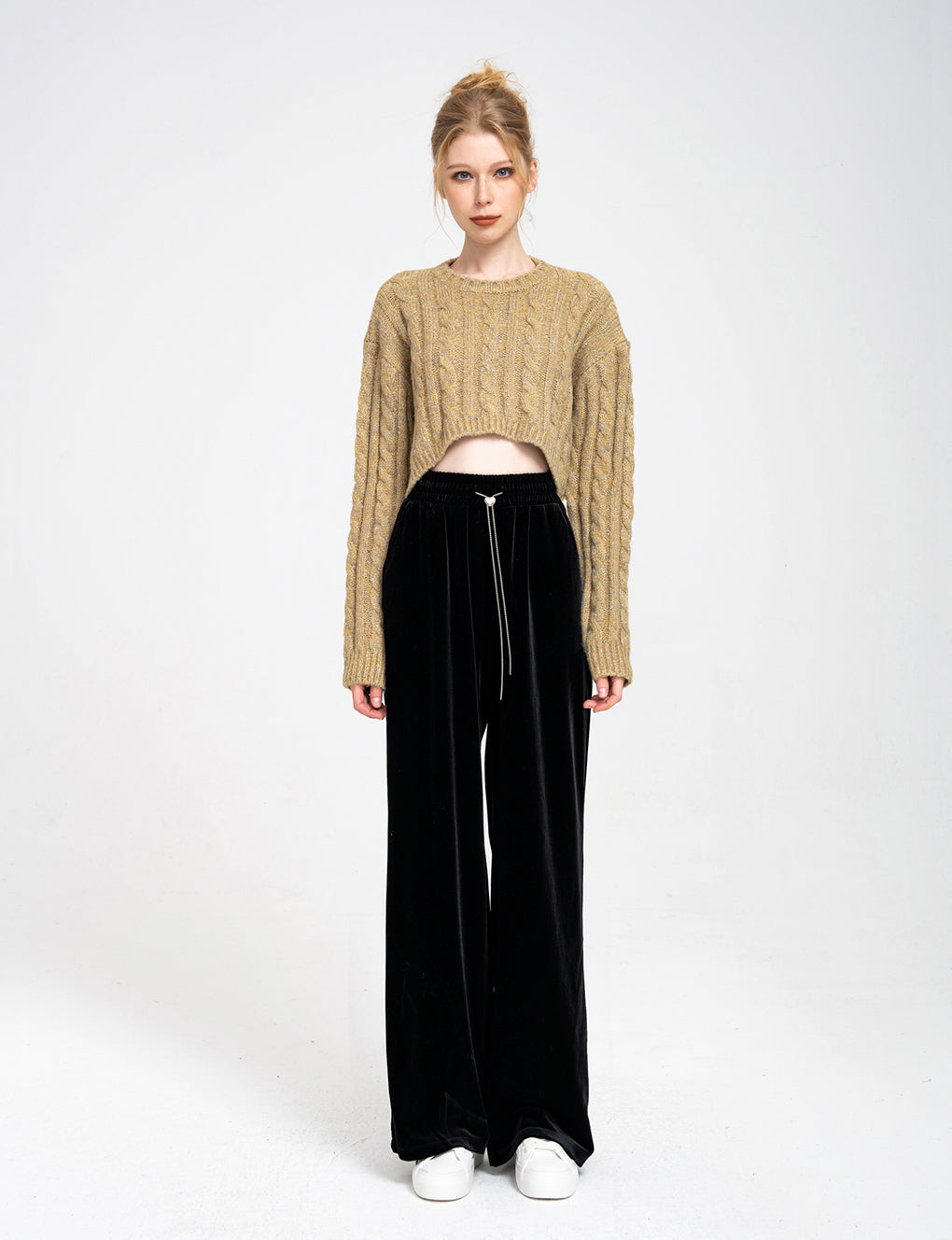 Cropped Rear High-split Cable-knit Sweater