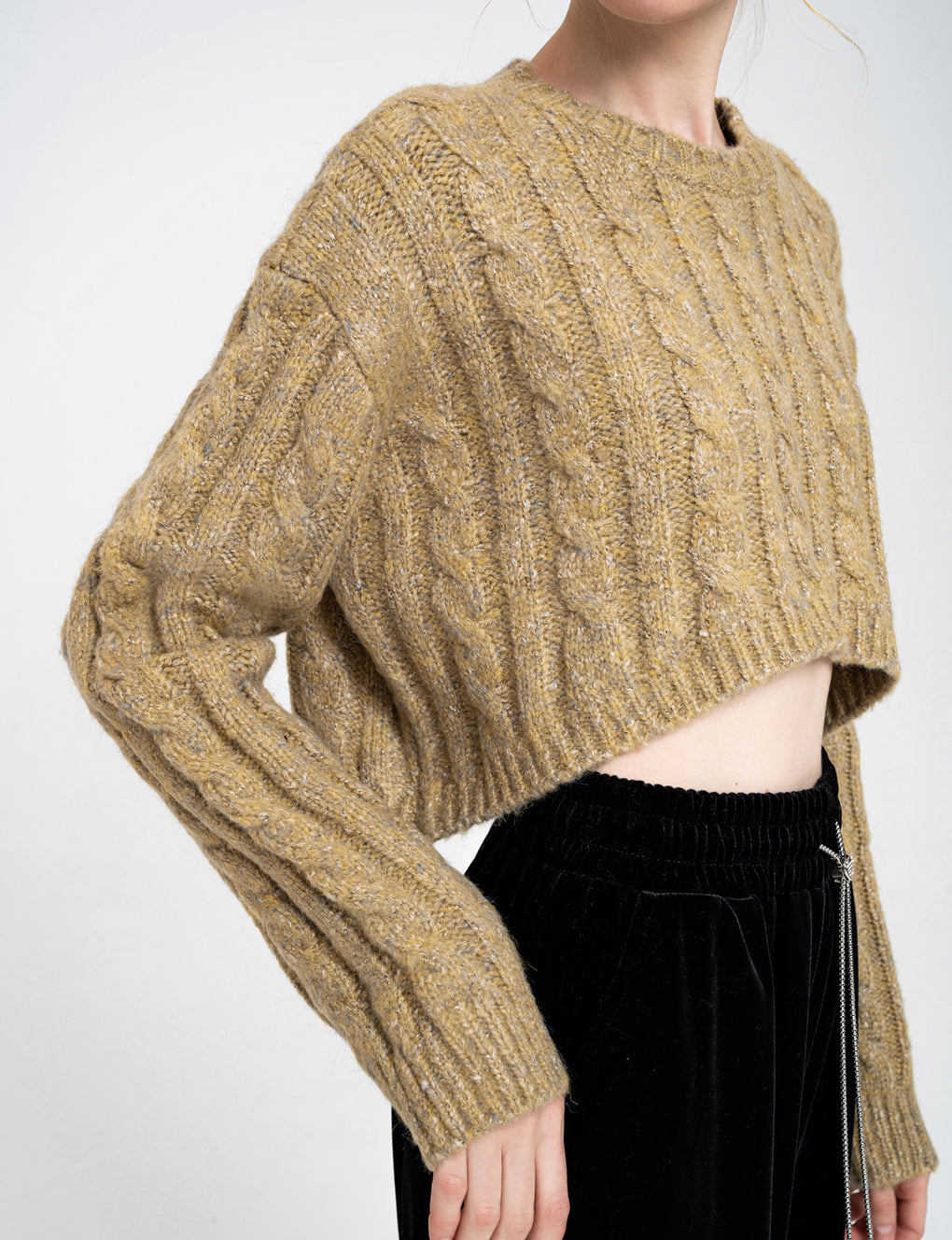 Cropped Rear High-split Cable-knit Sweater