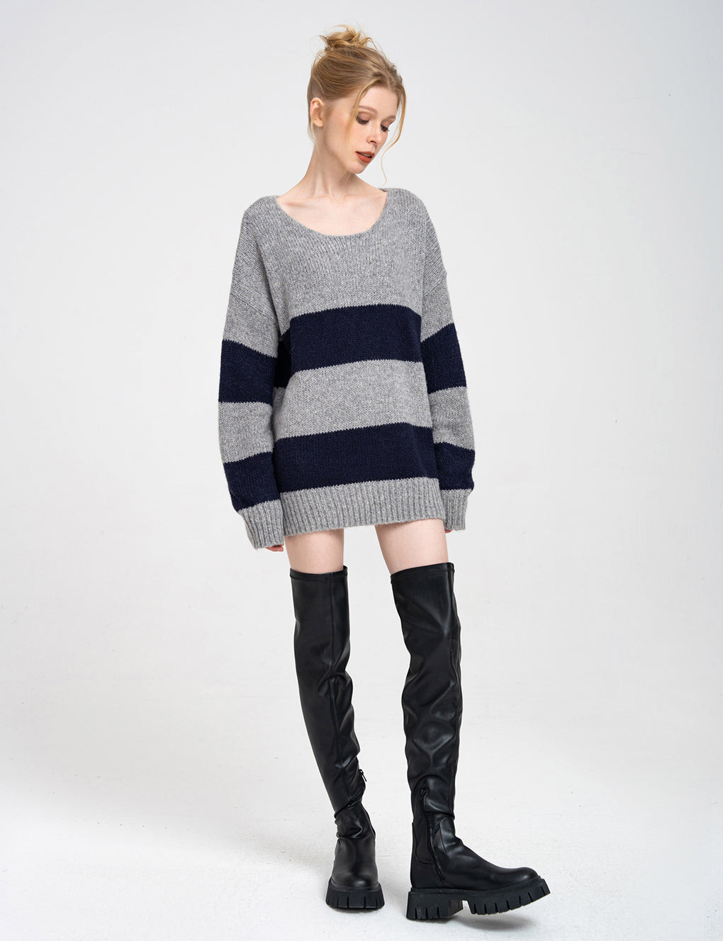 Oversized Striped Knitted Wool-blend Jumper