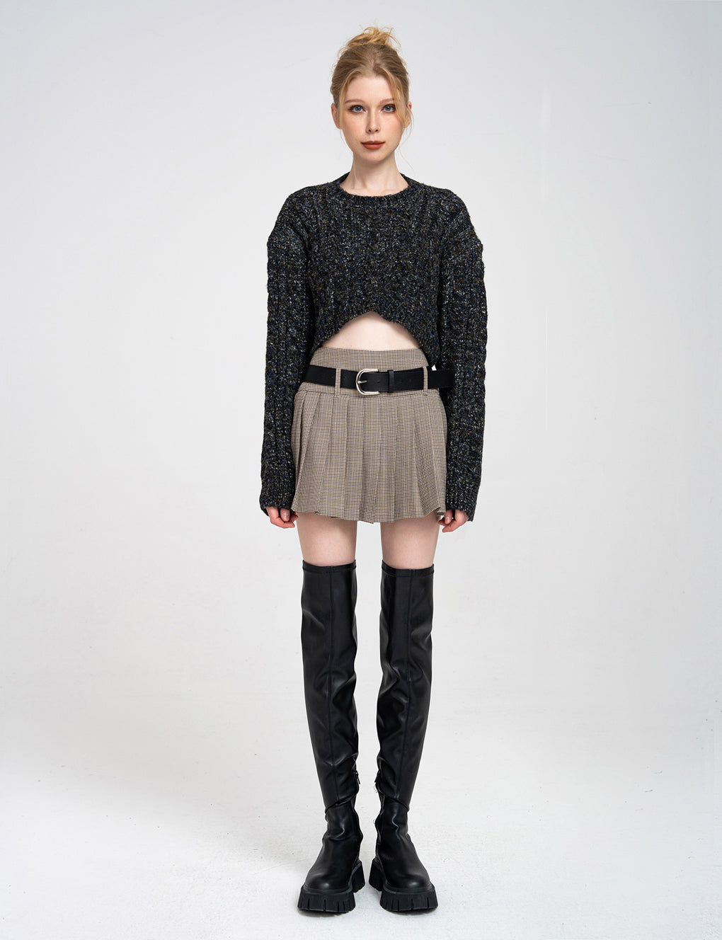 Cropped Rear High-split Cable-knit Sweater