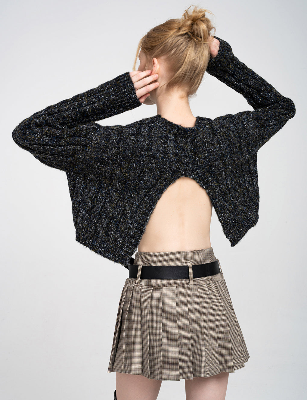 Cropped Rear High-split Cable-knit Sweater
