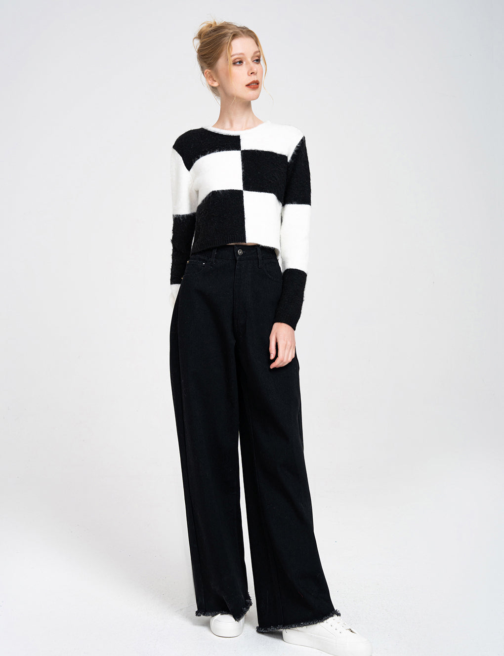 Cropped 2 Colour-block Knit Wool-blend Jumper