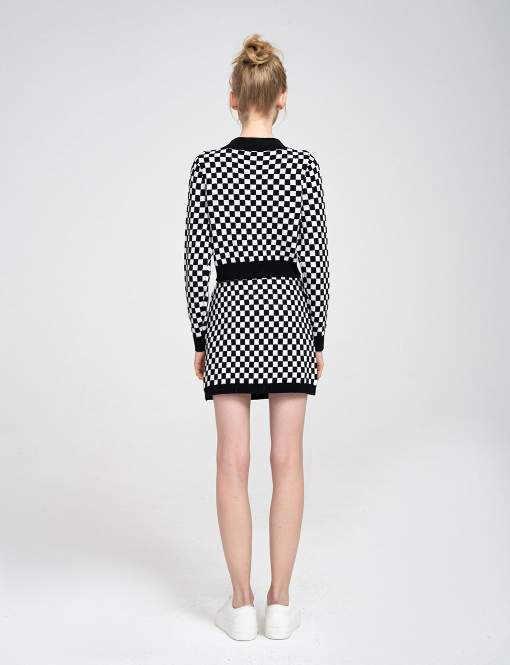 Button-embellished Checked Knitted Wool-blend Mini Skirt