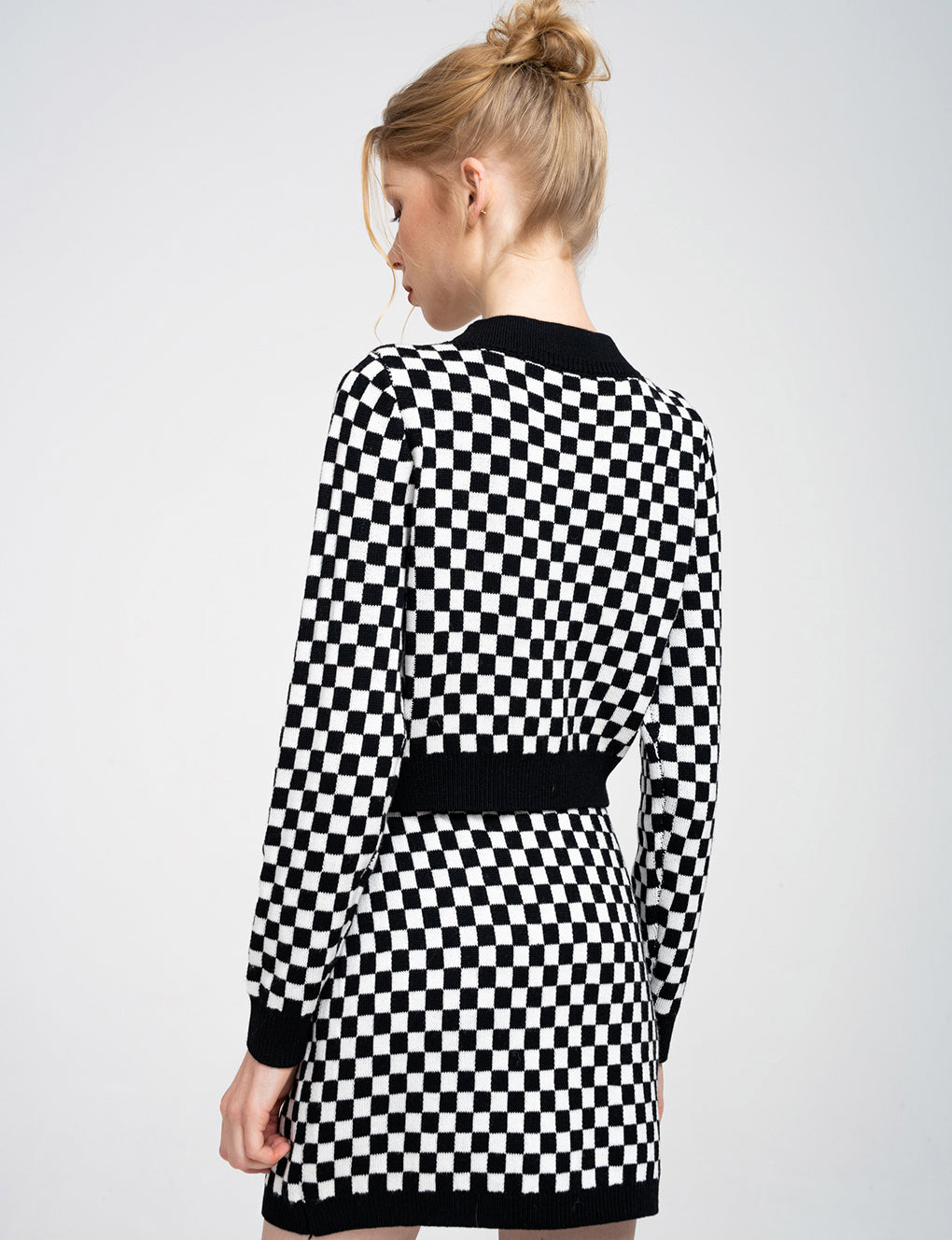 Button-embellished Checked Knitted Wool-blend Mini Skirt