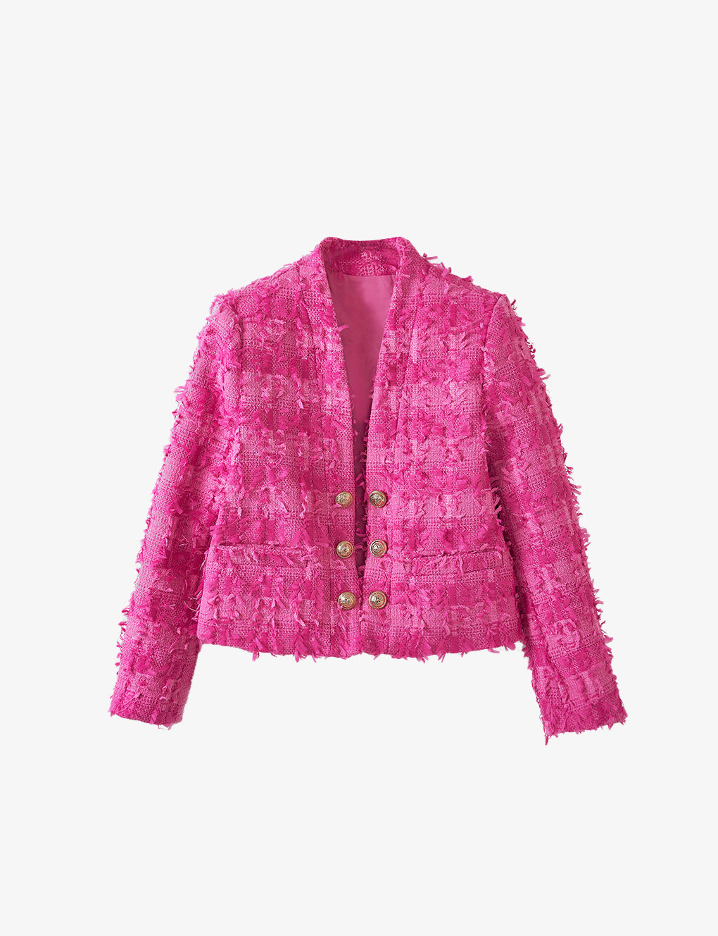 Double-breasted V-neck Braided-tweed Jacket