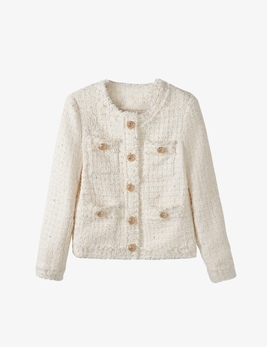 Botton-embellished Braided-trim Tweed Jacket