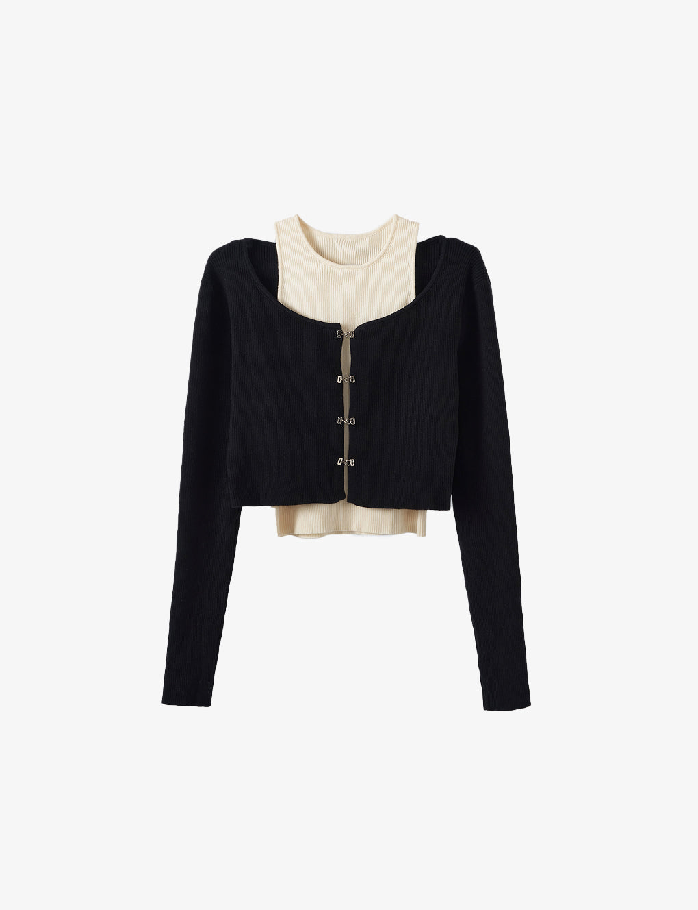 Ribbed Stretch Knit Cardigan and Top Set