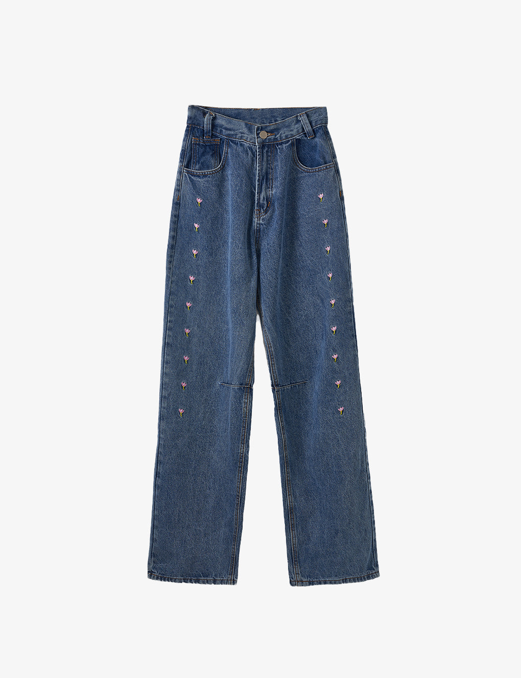 Floral-embroidered High-rise Straight-leg Jeans